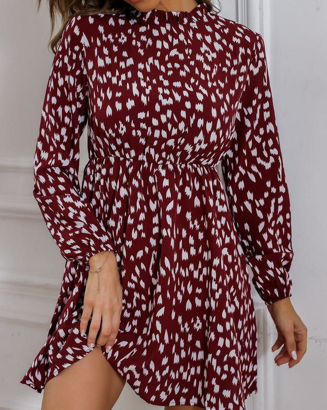 Mock Neck Long Sleeve Printed Dress
