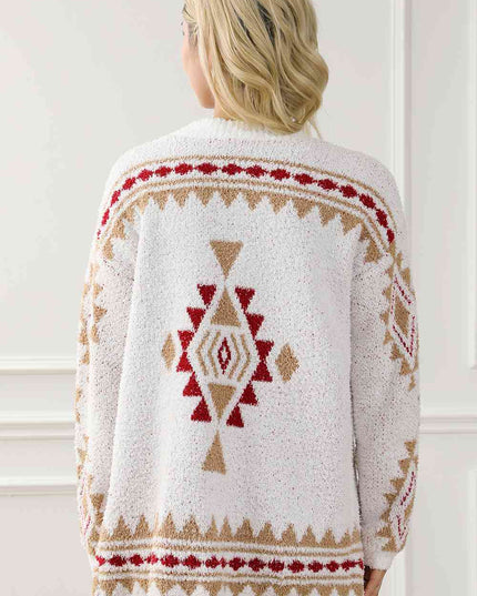 Geometric Open Front Long Sleeve Cardigan