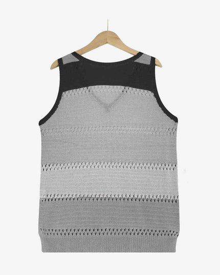 Striped Openwork V-Neck Knit Tank