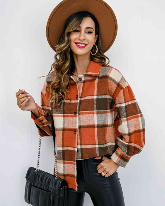 Plaid Button Up Collared Neck Jacket