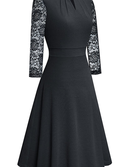 Round Neck Three-Quater Sleeve Cutout Dress