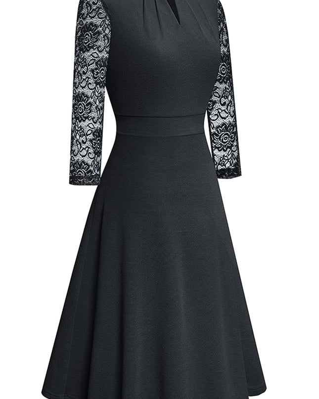 Round Neck Three-Quater Sleeve Cutout Dress