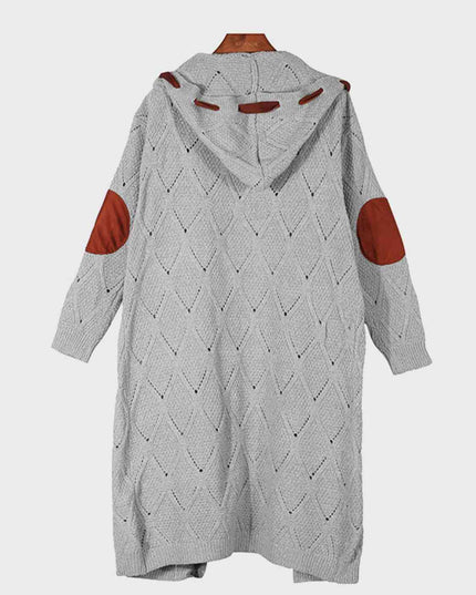 Openwork Long Sleeve Open Front Hooded Cardigan