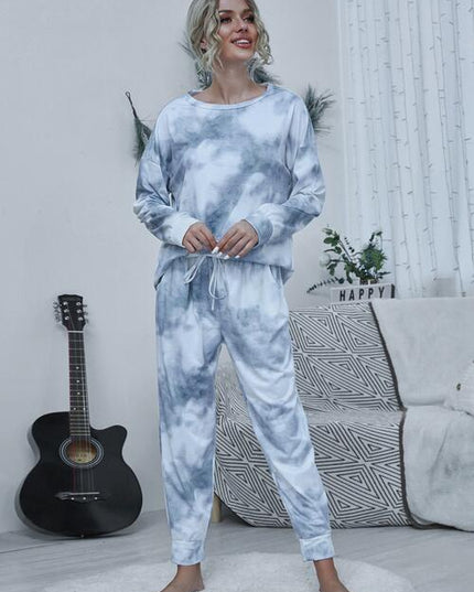 Tie-dye Round Neck Top and Drawstring Pants Lounge Set
