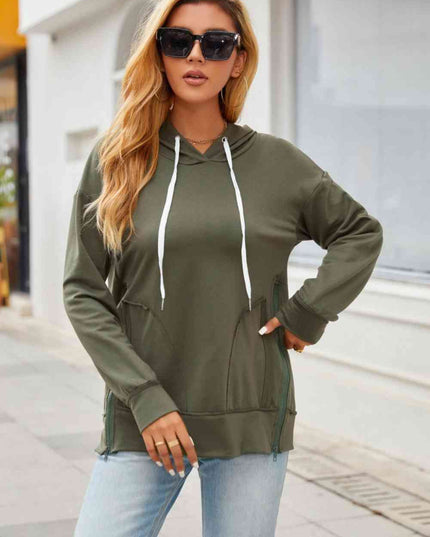 Zip Detail Drawstring Hoodie