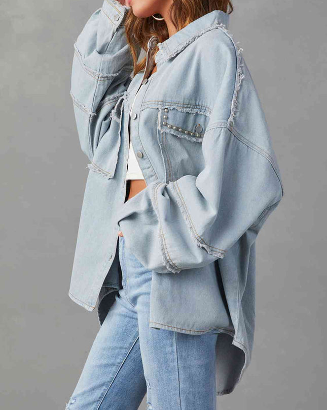 Button Down Raw Hem Denim Jacket
