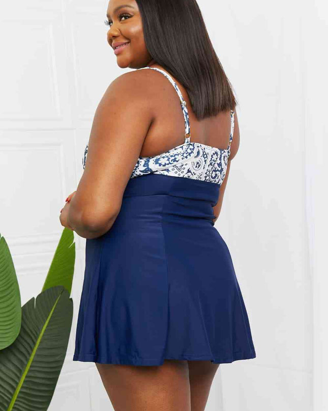 Marina West Swim Full Size Sail With Me V-Neck Swim Dress in Paisley Navy