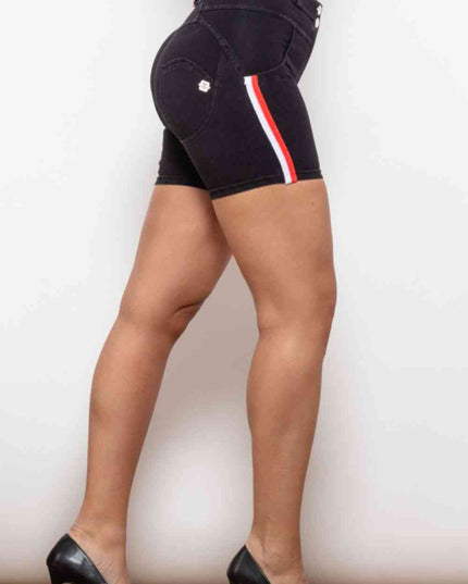 Full Size Side Stripe Buttoned Denim Shorts