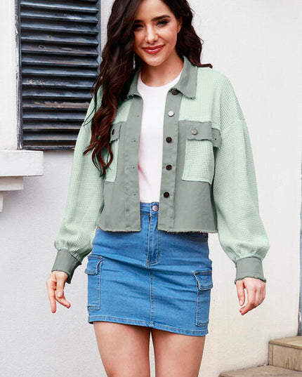 Button Up Raw Hem Long Sleeve Jacket