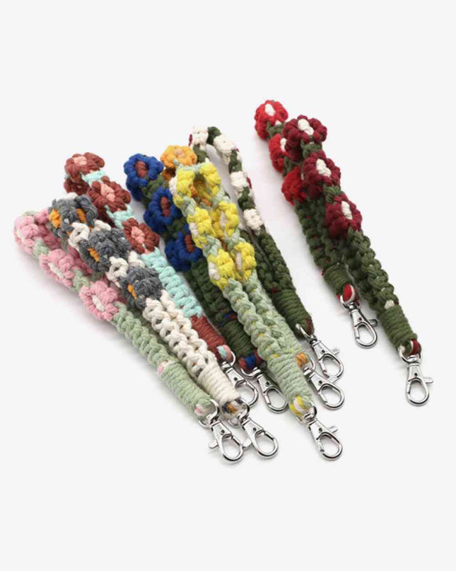 Assorted 4-Pack Hand-Woven Flower Macrame Wristlet Keychain
