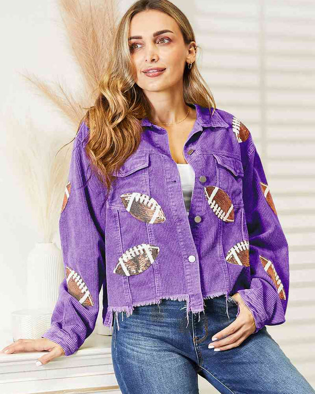 Football Patch Raw Hem Shacket