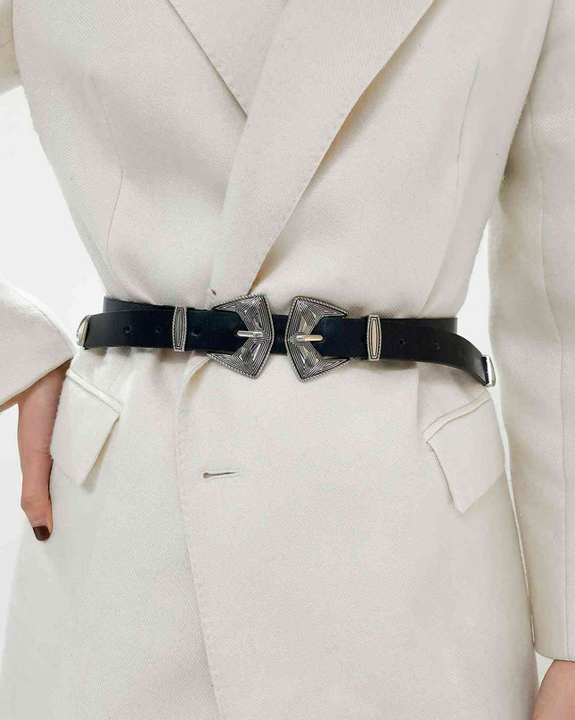 Double Buckle PU Leather Belt
