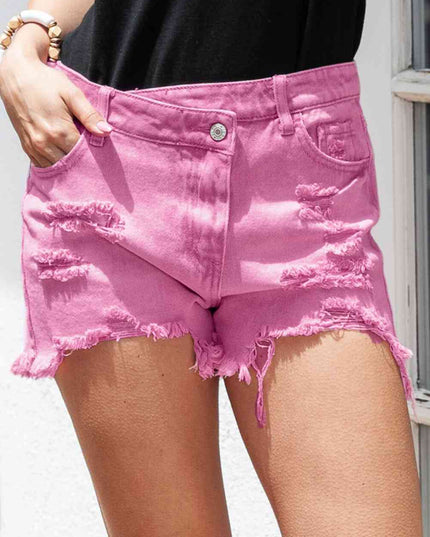Asymmetrical Distressed Denim Shorts