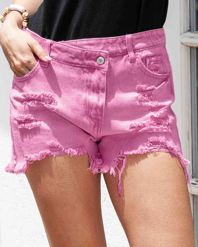 Asymmetrical Distressed Denim Shorts