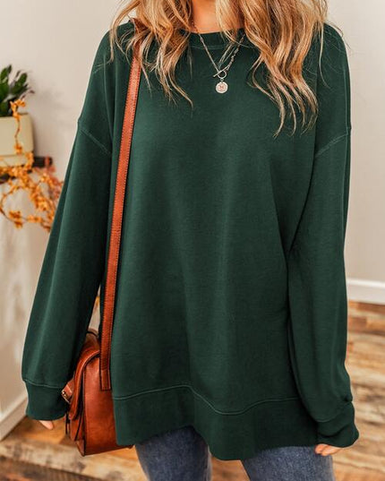 Round Neck Drop Shoulder Slit Sweatshirt