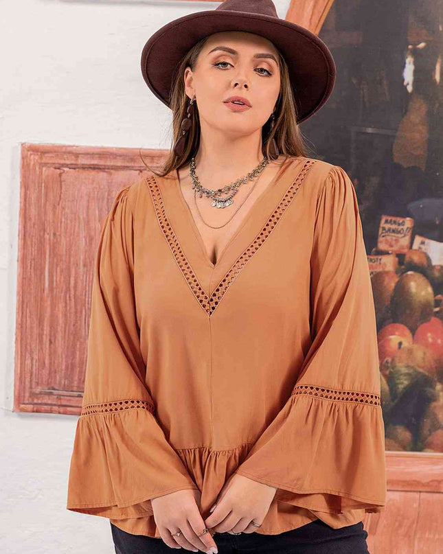 Plus Size V-Neck Peplum Blouse