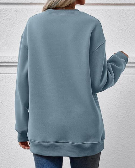 Letter Graphic Round Neck Long Sleeve Sweatshirt