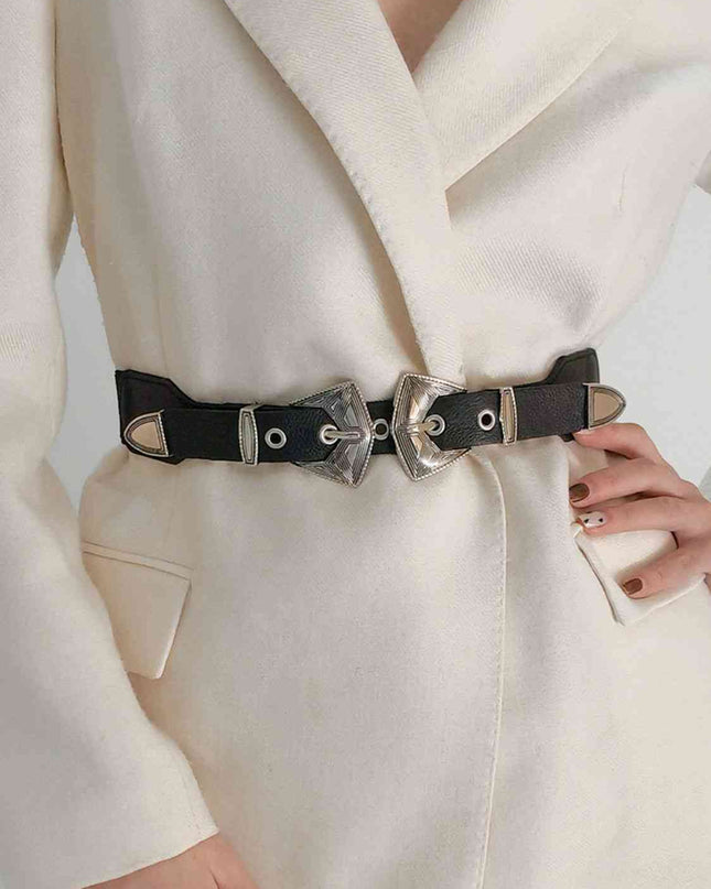 Double Buckle PU Leather Belt