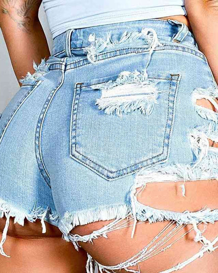 Asymmetrical Distressed Denim Shorts
