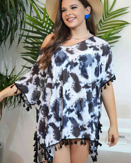 Plus Size Tie-Dye Tassel Hem Three-Piece Swim Set