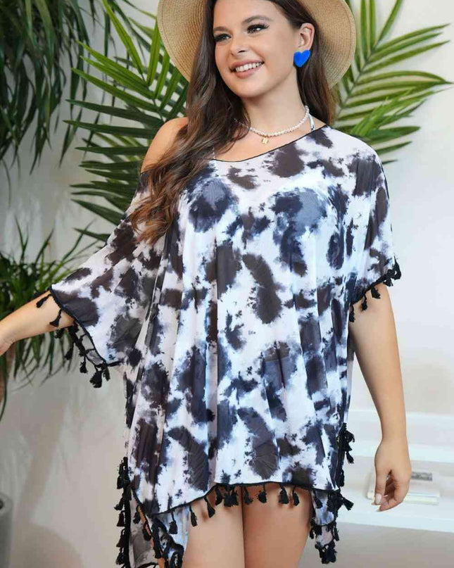 Plus Size Tie-Dye Tassel Hem Three-Piece Swim Set