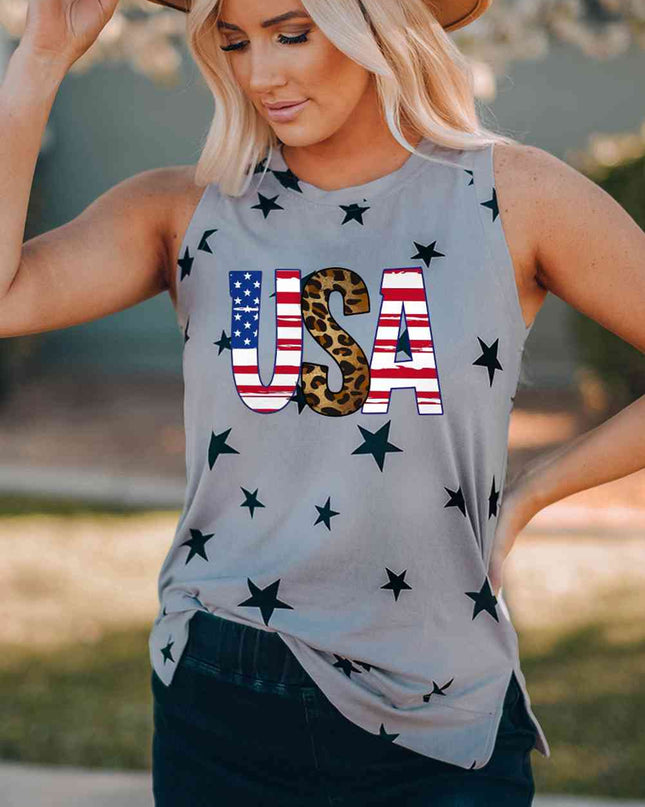 USA Star Print Tank with Slits