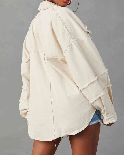 Button Down Raw Hem Denim Jacket