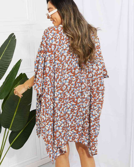 Printed Open Front Three-Quarter Sleeve Cover Up