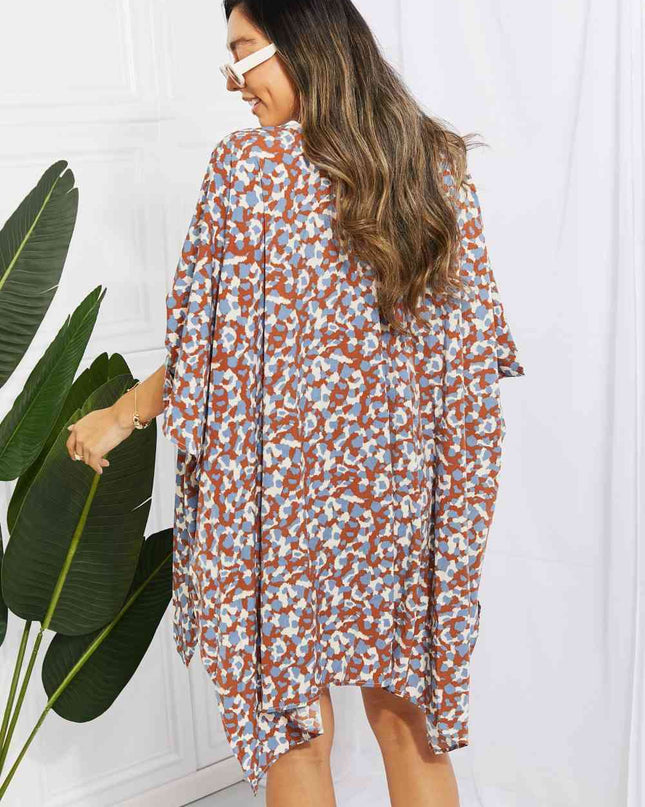 Printed Open Front Three-Quarter Sleeve Cover Up