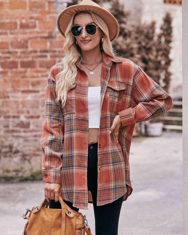 Plaid Dropped Shoulder Longline Shirt