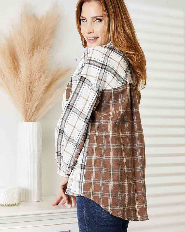 Double Take Plaid Contrast Button Up Shirt Jacket