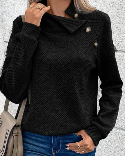Buttoned Mock Neck Long Sleeve Sweatshirt