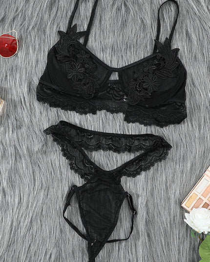 Embroidered Mesh Bralette Set