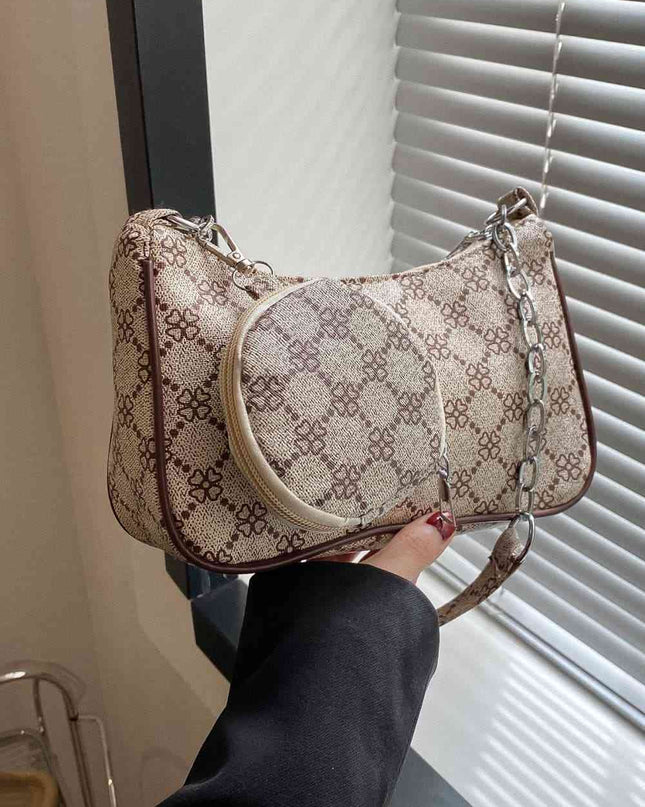 Printed Shoulder Bag and Round Wallet