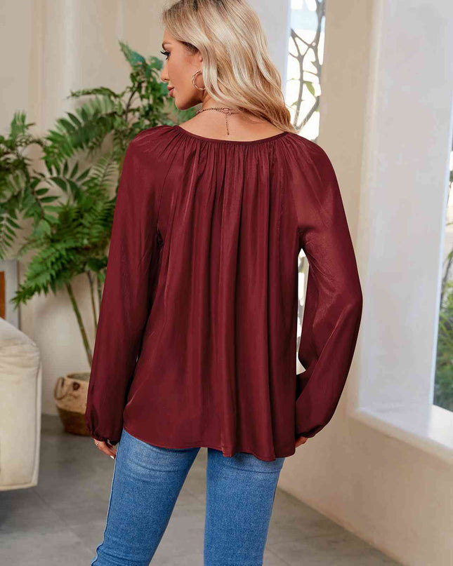 Tie Neck Balloon Sleeve Blouse