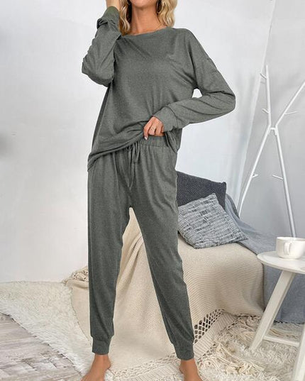 Round Neck Top and Drawstring Pants Lounge Set