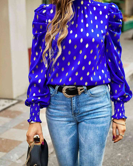 Printed Mock Neck Lantern Sleeve Blouse