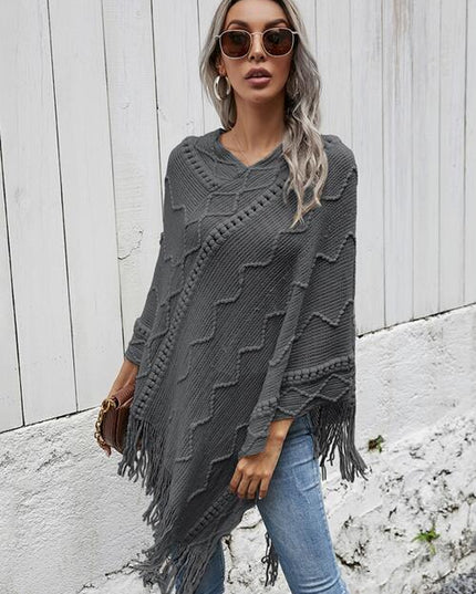 Texture Fringe Hem Poncho