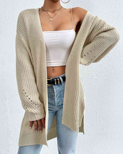 Open Front Dropped Shoulder Slit Cardigan