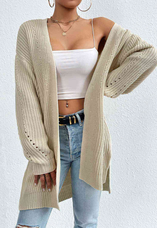 Open Front Dropped Shoulder Slit Cardigan