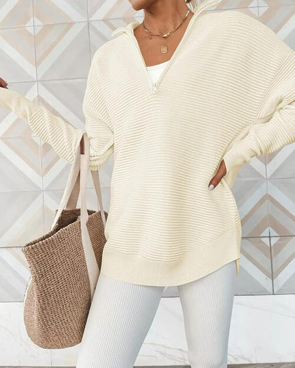 Half Zip Long Sleeve Knit Top