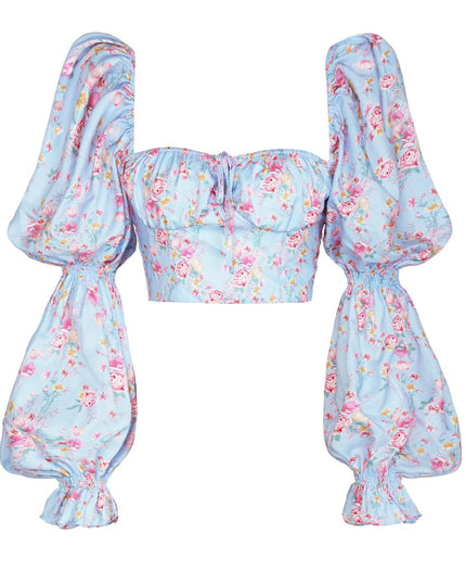 Double Take Cropped Sweetheart Neck Bubble Sleeve Blouse
