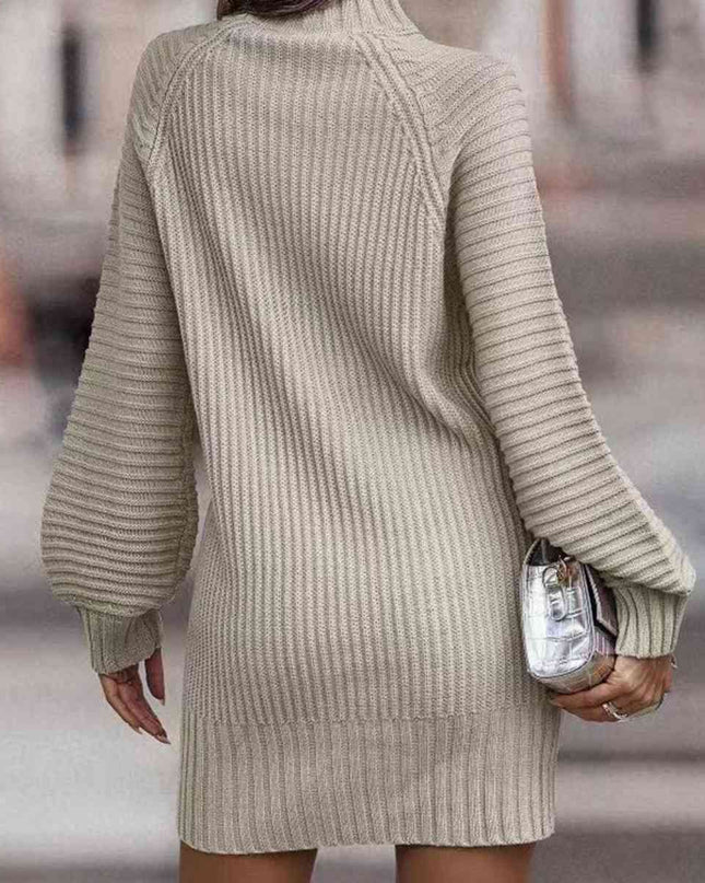 Mock Neck Lantern Sleeve Sweater Dress