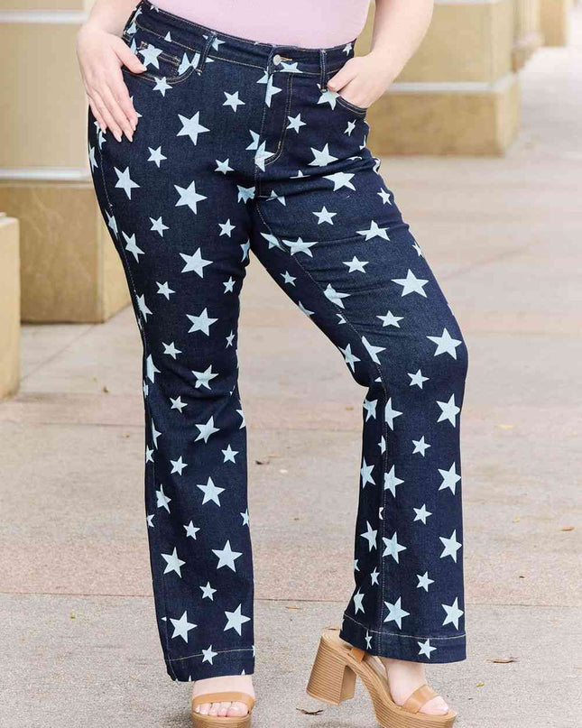 Judy Blue Janelle Full Size High Waist Star Print Flare Jeans