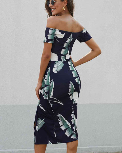 Printed Off-Shoulder Split Dress
