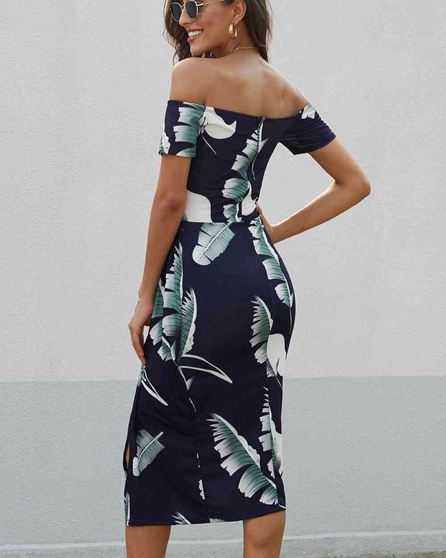 Printed Off-Shoulder Split Dress