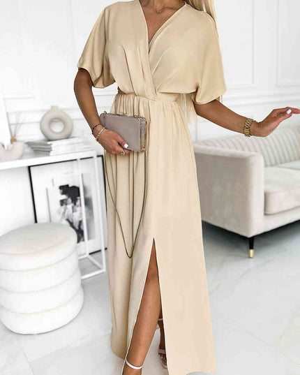 Surplice Neck Slit Maxi Dress