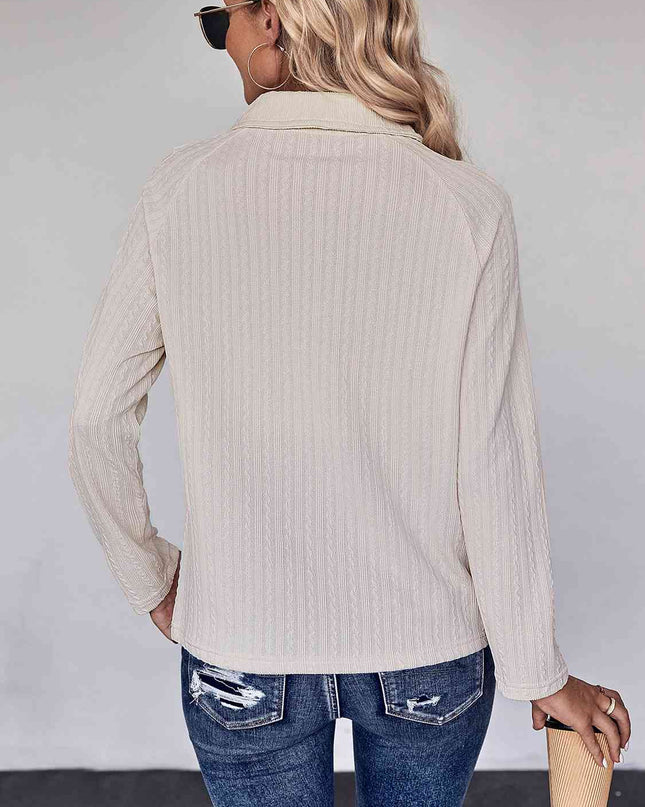 Collared Neck Buttoned Long Sleeve Top