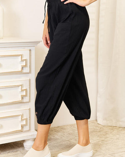 Double Take Decorative Button Cropped Pants