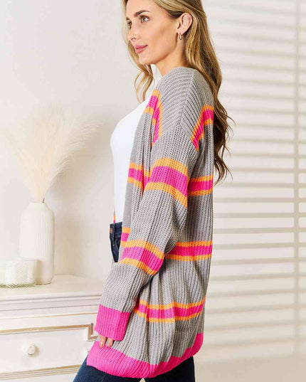 Woven Right Ribbed Long Sleeve Cardigan
